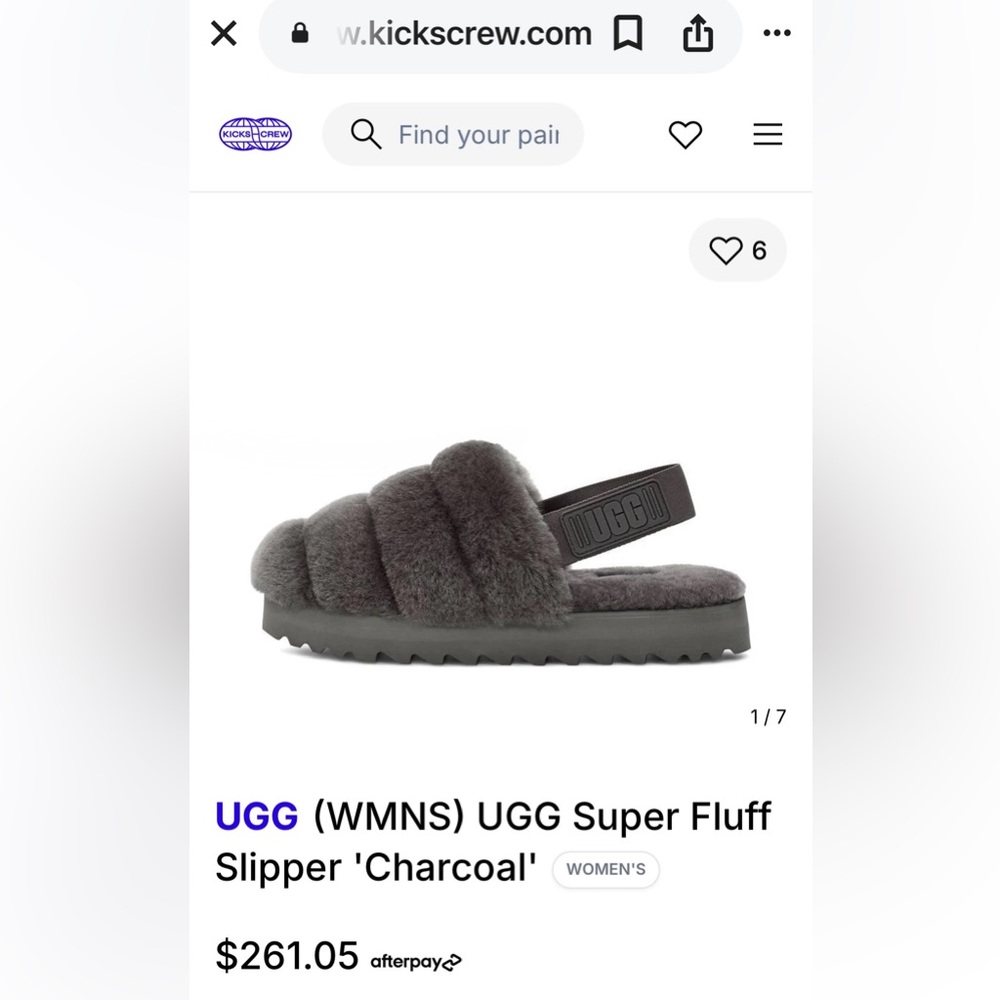 UGG Super Fluff Slide in Dark Charcoal size 6